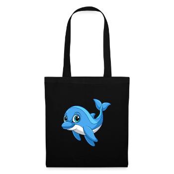 Delfin Niedliche Maskottchen Zeichentrickfigur Kawaii - Stoffbeutel - Schwarz - Vorne