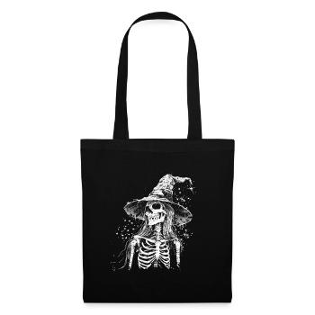 Sorcière squelette sombre avec chapeau de sorcière - Sac en tissu - noir - Devant