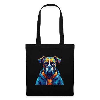 Boxer chien race coloré aquarelle dessin animé Kawaii - Sac en tissu - noir - Devant