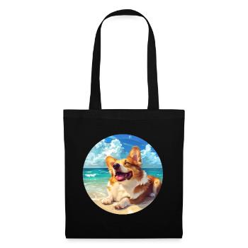 Corgi Strandseite Freude Illustration - Stoffbeutel - Schwarz - Vorne