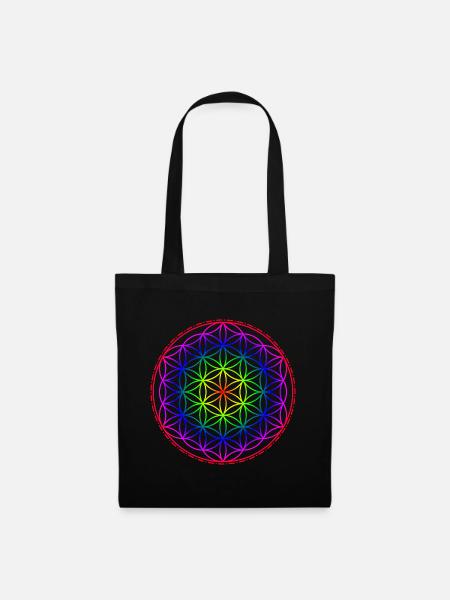 Flower of Life Regenbogen - Stoffbeutel - Schwarz