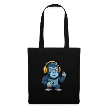 Gorilla Lustige Zeichentrickfigur Kopfhörer Musik - Stoffbeutel - Schwarz - Vorne