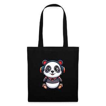 Panda Lustige Zeichentrickfigur Kopfhörer Musik - Stoffbeutel - Schwarz - Vorne