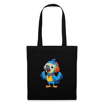 Parrot Funny Cartoon Character Headphone Music - Tote Bag - black - Front