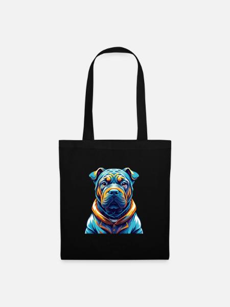 Miniature Shar Pei Chien Race Dessin animé Kawaii - Sac en tissu - noir