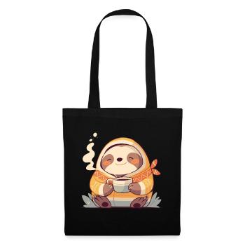 Sloth Illustration With His Cup Of Coffee - Tote Bag - black - Front