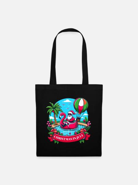 Feiern Sie Weihnachten im Juli mit dem Weihnachtsmann und dem Flamingo! - Stoffbeutel - Schwarz