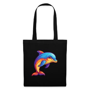Dolphin Colorful Kawaii Cartoon Character Clipart - Tote Bag - black - Front