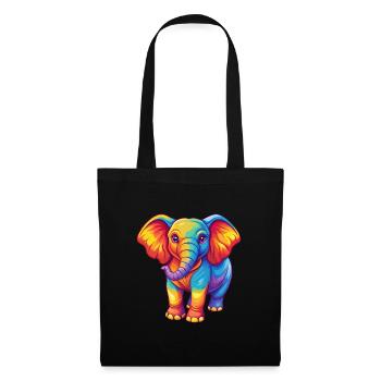 Elefant Bunte Kawaii Cartoon Figur Clipart - Stoffbeutel - Schwarz - Vorne