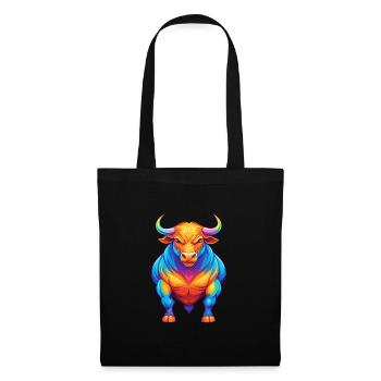 Bull Colorful Kawaii Cartoon Character Clipart - Tote Bag - black - Front