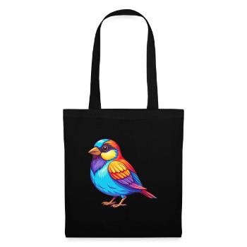 Moineau coloré Kawaii Dessin animé Personnage Clipart - Sac en tissu - noir - Devant