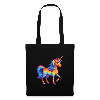 Einhorn Bunte Kawaii Cartoon Figur Clipart - Stoffbeutel - Schwarz - Vorne