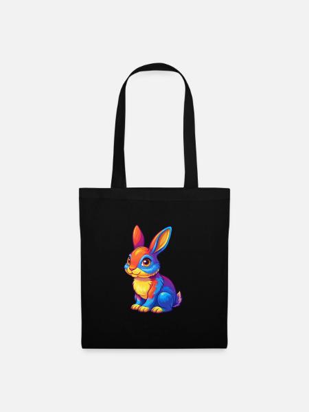 Rabbit Colorful Kawaii Cartoon Character Clipart - Tote Bag - black