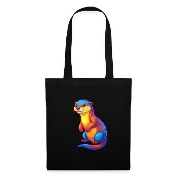 loutre coloré kawaii dessin animé personnage clipart - Sac en tissu - noir - Devant