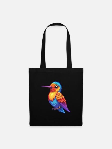 colibri coloré kawaii dessin animé personnage oiseau - Sac en tissu - noir