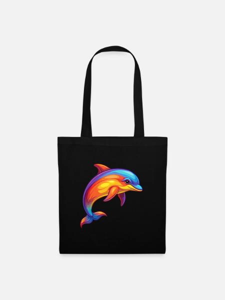 Gewöhnlicher Delfin Buntes Kawaii Cartoon Meerestier - Stoffbeutel - Schwarz