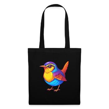Wren coloré Kawaii Dessin animé Personnage Oiseau - Sac en tissu - noir - Devant