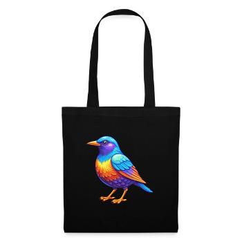 Étourneau coloré Kawaii Dessin animé Personnage Oiseau - Sac en tissu - noir - Devant