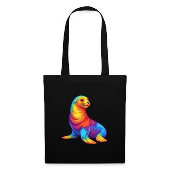 Sea Lion Colorful Kawaii Cartoon Sea Animal - Tote Bag - black - Front