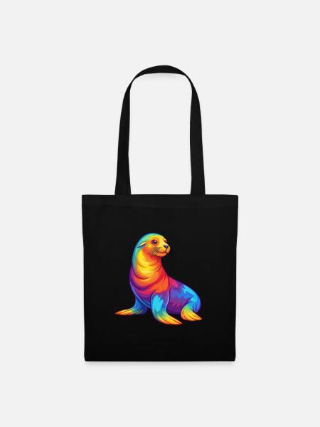Sea Lion Colorful Kawaii Cartoon Sea Animal - Tote Bag - black