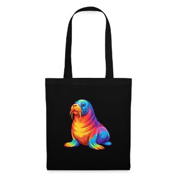 Walrus Colorful Kawaii Cartoon Sea Animal - Tote Bag - black - Front
