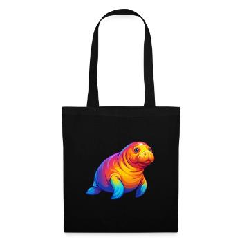 Dugong coloré Kawaii dessin animé animal marin - Sac en tissu - noir - Devant