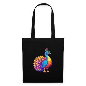 Peacock Colorful Kawaii Cartoon Character Bird - Tote Bag - black - Front