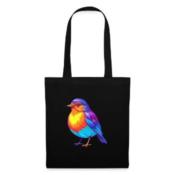 Amerikanischer Robin Bunte Kawaii Zeichentrickfigur - Stoffbeutel - Schwarz - Vorne