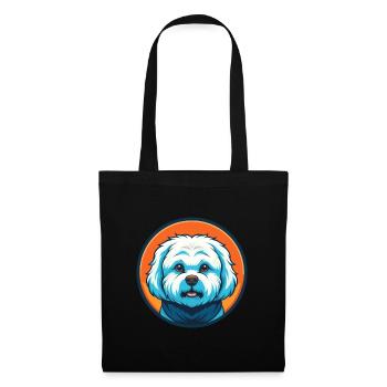 Bichon Frise Hund Niedliches Kawaii Cartoon Tier Logo - Stoffbeutel - Schwarz - Vorne