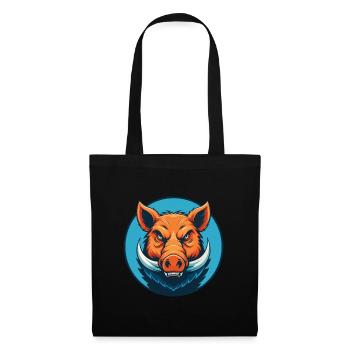 sanglier mignon kawaii dessin animé clipart animal animal de compagnie logo - Sac en tissu - noir - Devant