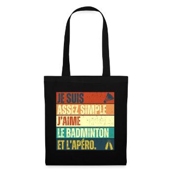 J' aime le badminton et l' apéro cadeau vintage - Sac en tissu - noir - Devant