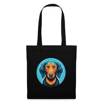 Dackel Hund Niedlich Kawaii Cartoon Tier Haustier Logo - Stoffbeutel - Schwarz - Vorne