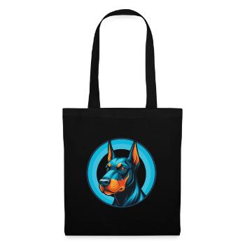 Dobermann chien mignon kawaii dessin animé animal de compagnie logo - Sac en tissu - noir - Devant
