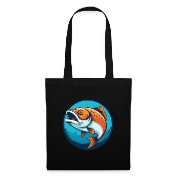 saumon mignon kawaii dessin animé clipart animal animal logo - Sac en tissu - noir - Devant