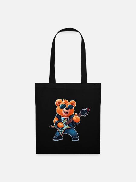Heavy Metal Teddy Bear Guitariste - Sac en tissu - noir