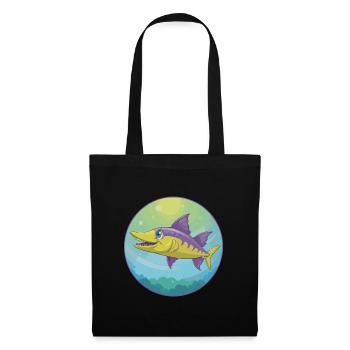 Barracuda mignon Kawaii dessin animé Clipart Animal de compagnie - Sac en tissu - noir - Devant