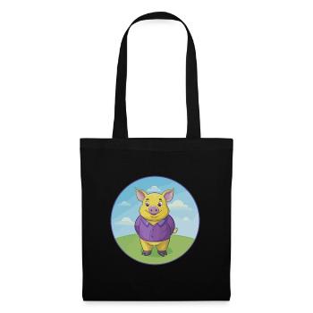 Schwein Niedlich Kawaii Cartoon Clipart Tier Haustier - Stoffbeutel - Schwarz - Vorne