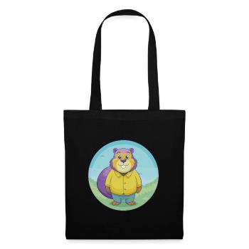 Biber Niedlich Kawaii Cartoon Clipart Tier Haustier - Stoffbeutel - Schwarz - Vorne