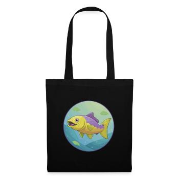 Saumon mignon Kawaii dessin animé Clipart Animal de compagnie - Sac en tissu - noir - Devant