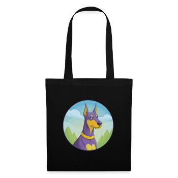 Dobermann chien mignon Kawaii dessin animé Clipart Animal - Sac en tissu - noir - Devant