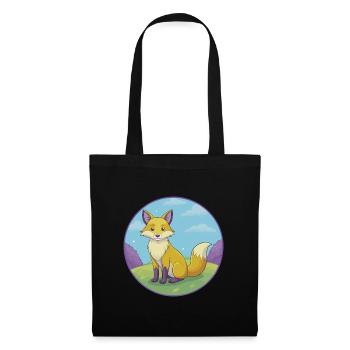 Fuchs Niedlich Kawaii Cartoon Clipart Tier Haustier - Stoffbeutel - Schwarz - Vorne