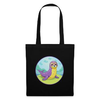 Siegel Niedliche Kawaii Cartoon Clipart Tier Haustier - Stoffbeutel - Schwarz - Vorne