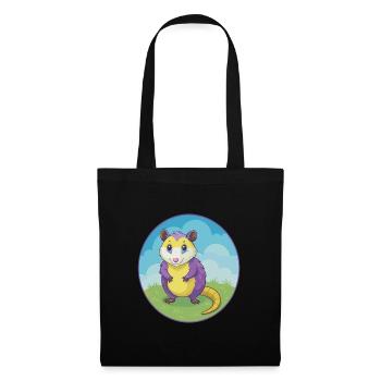 Opossum mignon Kawaii dessin animé Clipart Animal de compagnie - Sac en tissu - noir - Devant