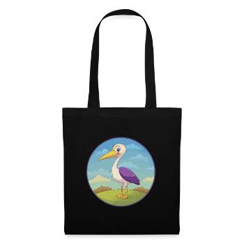 Storch Niedlich Kawaii Cartoon Clipart Tier Haustier - Stoffbeutel - Schwarz - Vorne
