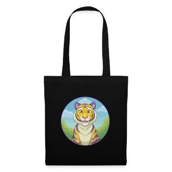 tigre mignon kawaii dessin animé clipart animal de compagnie - Sac en tissu - noir - Devant