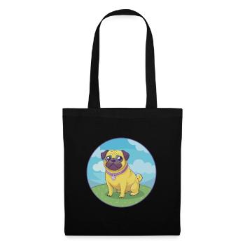 Carlin Chien Mignon Kawaii Dessin animé Clipart Animal Animal de compagnie - Sac en tissu - noir - Devant