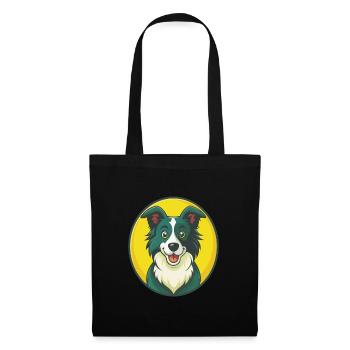 Border Collie Hund Niedliches Kawaii Cartoon Haustier Tier - Stoffbeutel - Schwarz - Vorne