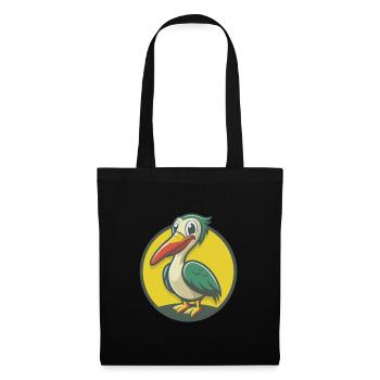 Pélican Mignon Kawaii Dessin animé Clipart Animal de compagnie - Sac en tissu - noir - Devant