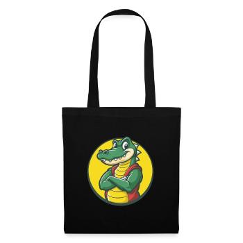 Crocodile Mignon Kawaii Dessin animé Clipart Animal de compagnie - Sac en tissu - noir - Devant