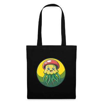 Méduse mignon Kawaii dessin animé Clipart Animal de compagnie - Sac en tissu - noir - Devant